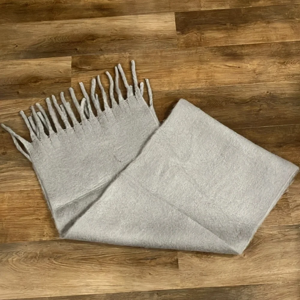 Soft Light Gray Fringe Scarf Wrap